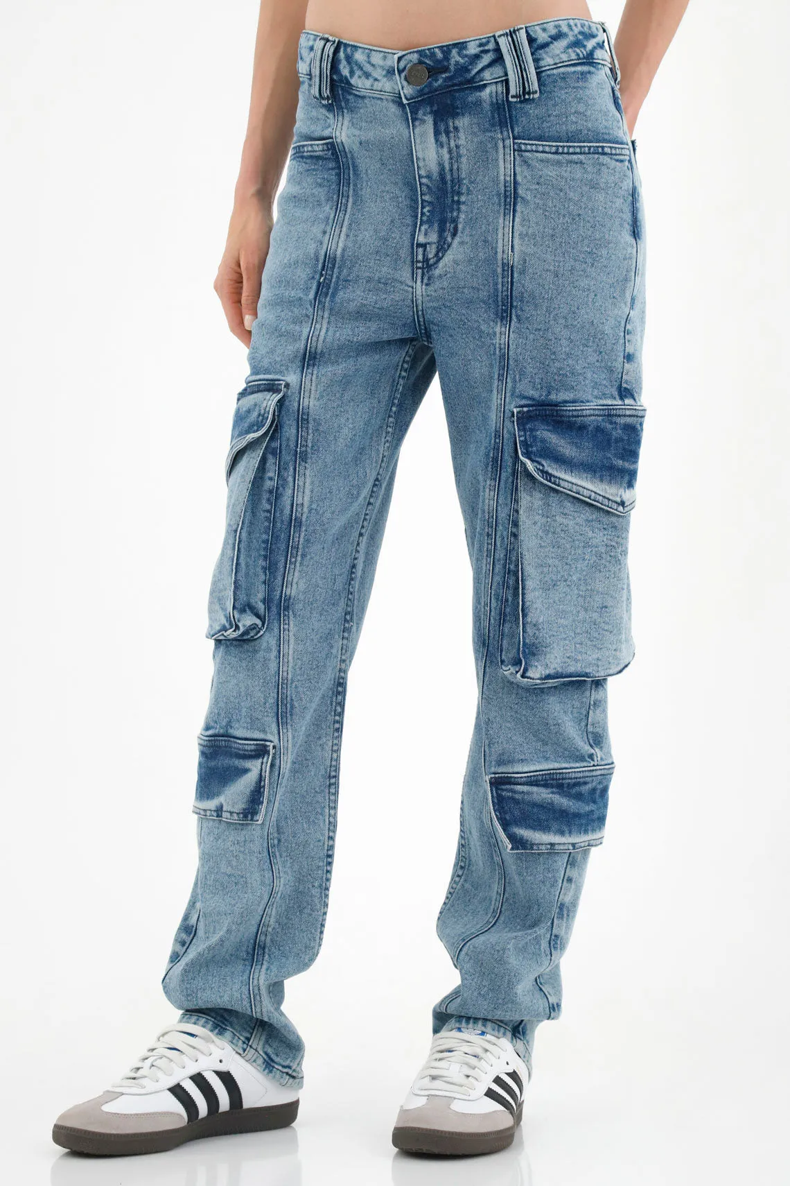 Jean estética cargo azul para mujer