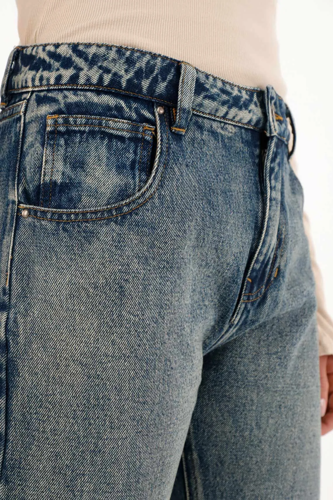 Jean Recto tiro alto azul oscuro para mujer