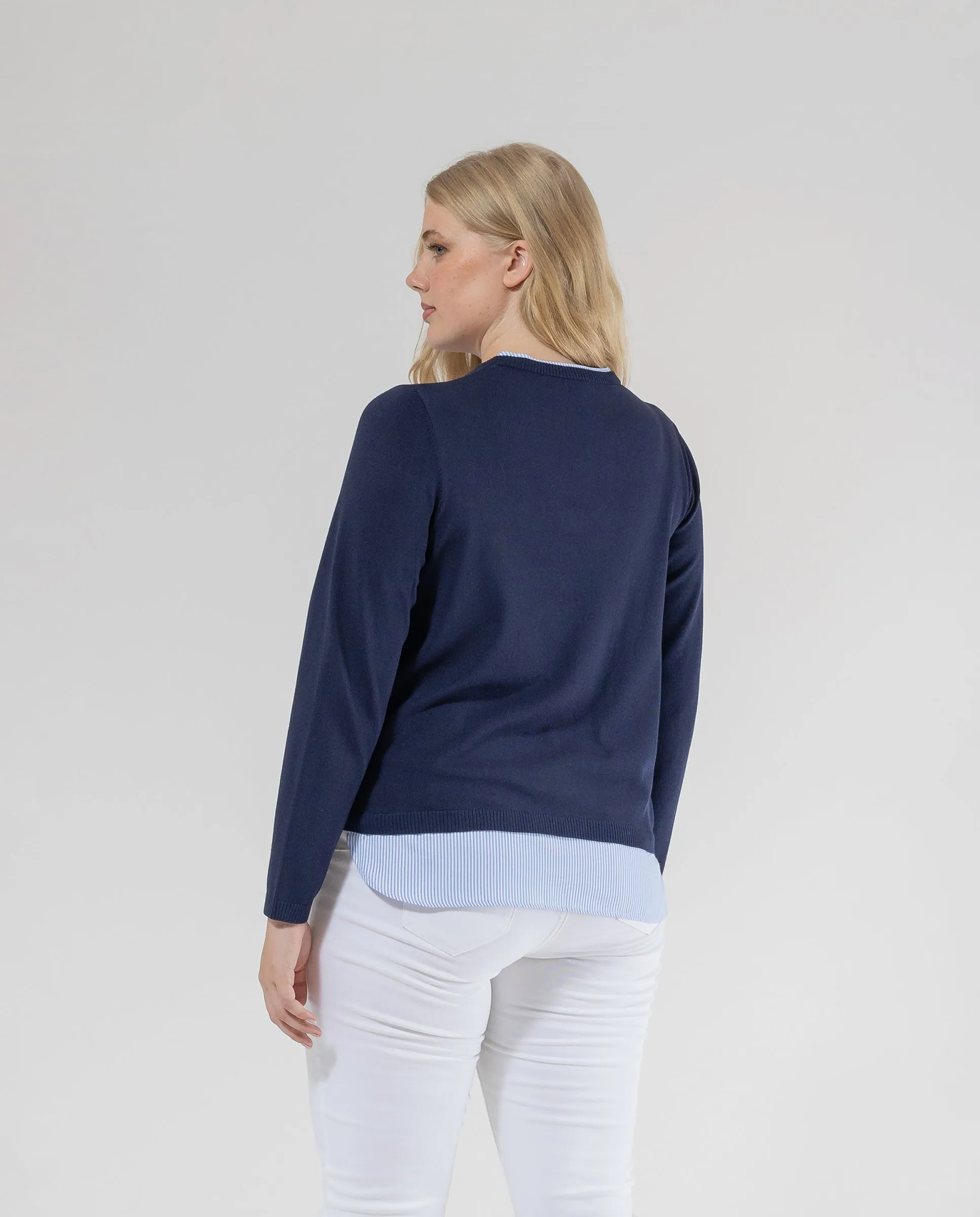 JERSEY ESCOTE PICO Y MANGA LARGA CON CUELLO Y FALDON AZUL OSCURO