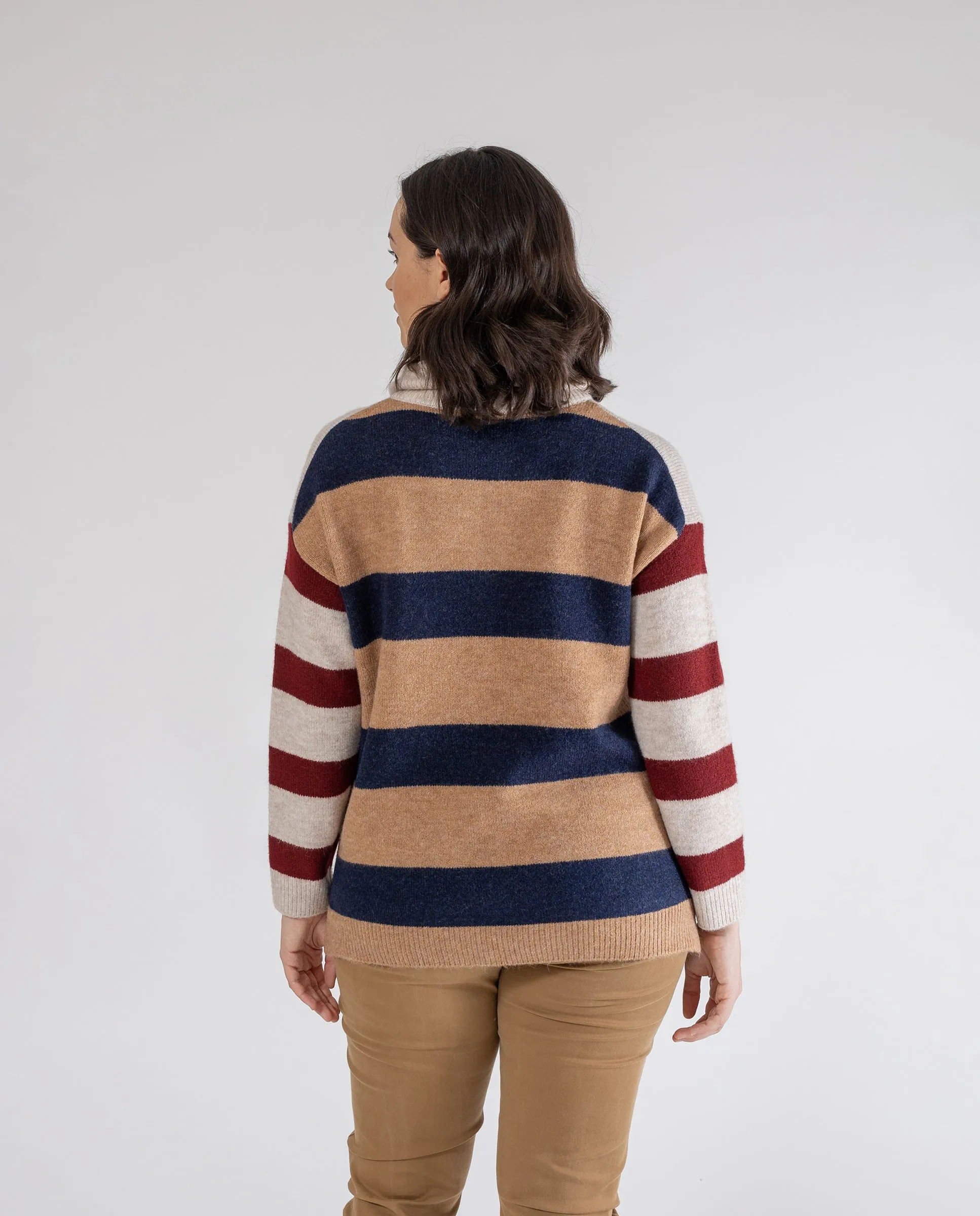 JERSEY RAYAS COMBINADAS Y CUELLO ALTO CON CREMALLERA AZUL OSCURO