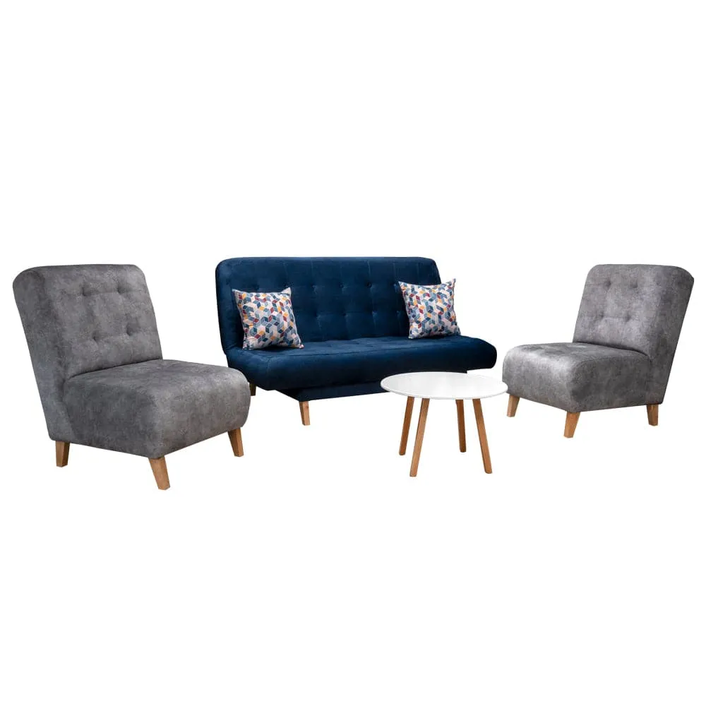 Juego de Sofa Cama Porto Tela Azul/Gris   Mesa   Cojines