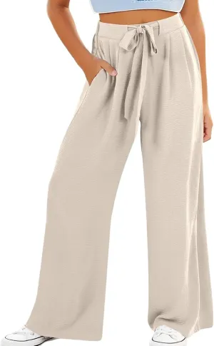 Kids Girls Baggy Palazzo Pants Loose Wide Leg Straight Drawsting High Waist Trousers Daily Lightweight Trendy Pants