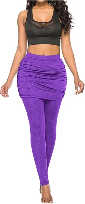 LAWOR Womens 2 in 1 Skirted Leggings Capri Skort High Waisted Yoga Booty Pants Workout Golf Tennis Skirt Running Yoga Tights