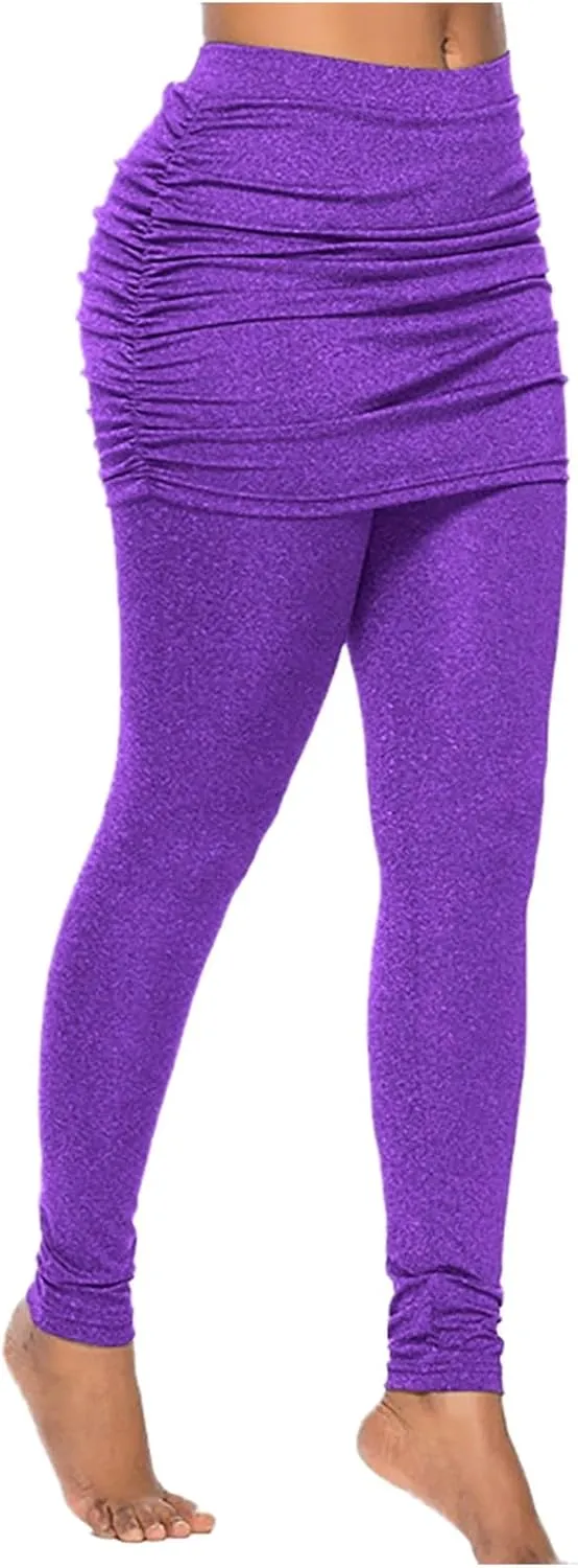 LAWOR Womens 2 in 1 Skirted Leggings Capri Skort High Waisted Yoga Booty Pants Workout Golf Tennis Skirt Running Yoga Tights