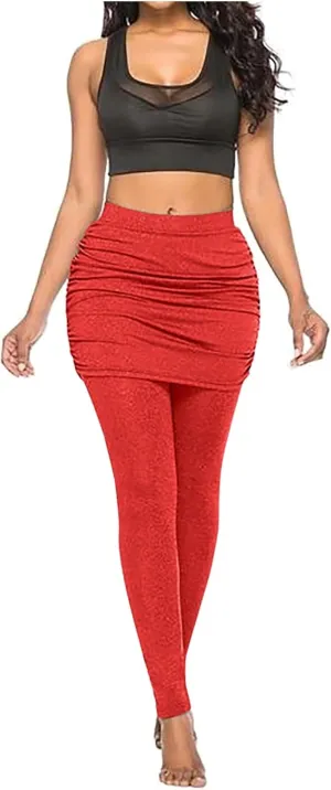 LAWOR Womens 2 in 1 Skirted Leggings Capri Skort High Waisted Yoga Booty Pants Workout Golf Tennis Skirt Running Yoga Tights
