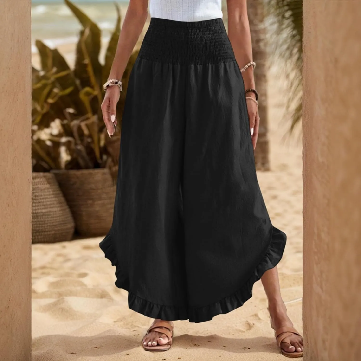 Linen Palazzo Pants Women Summer Boho Wide Leg High Waist Lounge Pant 2025 Casual Beach Vacation Outfits