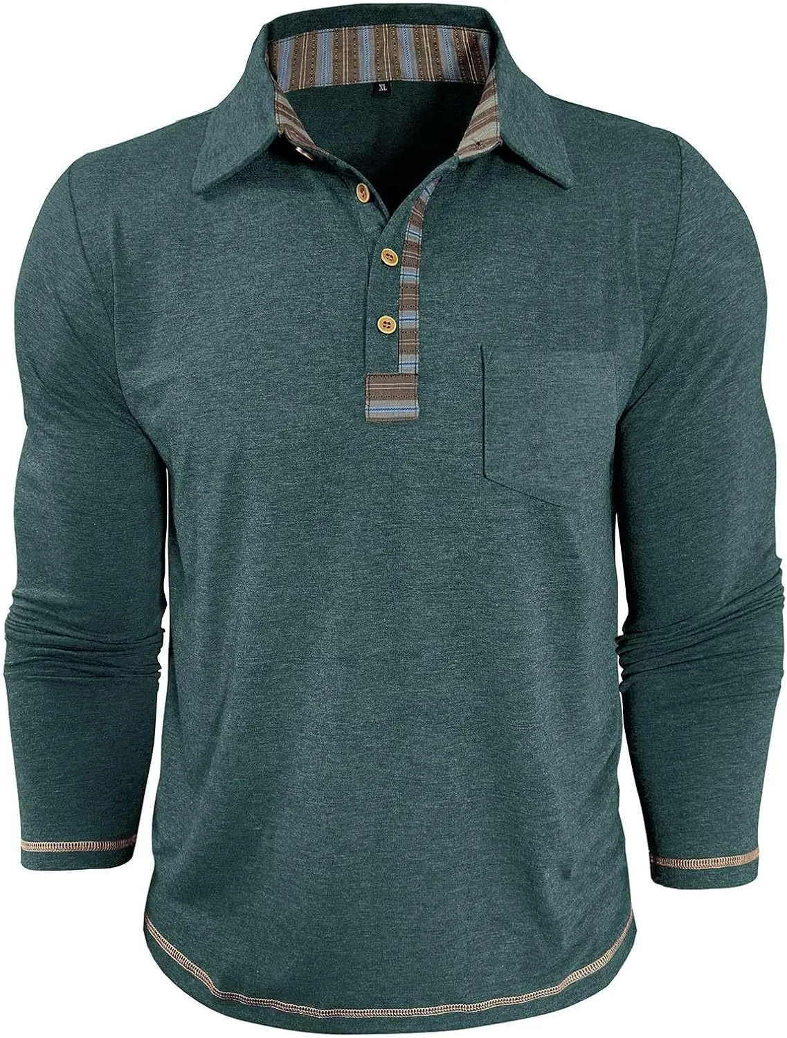 Long Sleeve Polo Shirts for Men Button Up Cotton Casual Golf Polos Shirt with Pocket Camiseta Manga Larga para Hombre