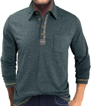 Long Sleeve Polo Shirts for Men Button Up Cotton Casual Golf Polos Shirt with Pocket Camiseta Manga Larga para Hombre