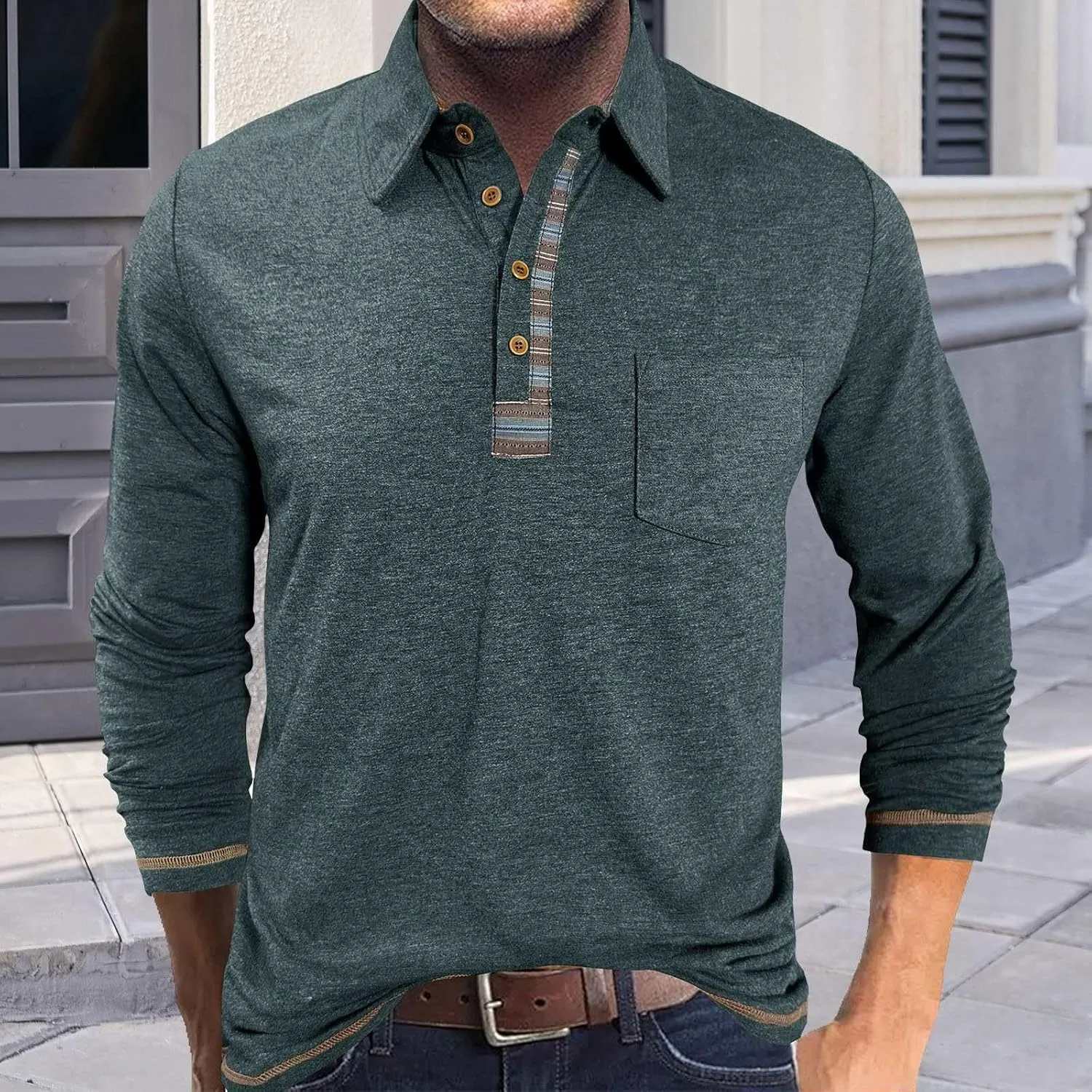 Long Sleeve Polo Shirts for Men Button Up Cotton Casual Golf Polos Shirt with Pocket Camiseta Manga Larga para Hombre