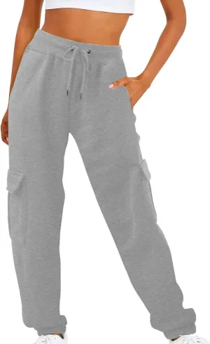 maisdgop Womens Cargo Pants Casual High Waisted Drawstring Pants Baggy Wide Leg Sweatpant Oversized Trousers with Pockets