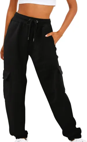 maisdgop Womens Cargo Pants Casual High Waisted Drawstring Pants Baggy Wide Leg Sweatpant Oversized Trousers with Pockets