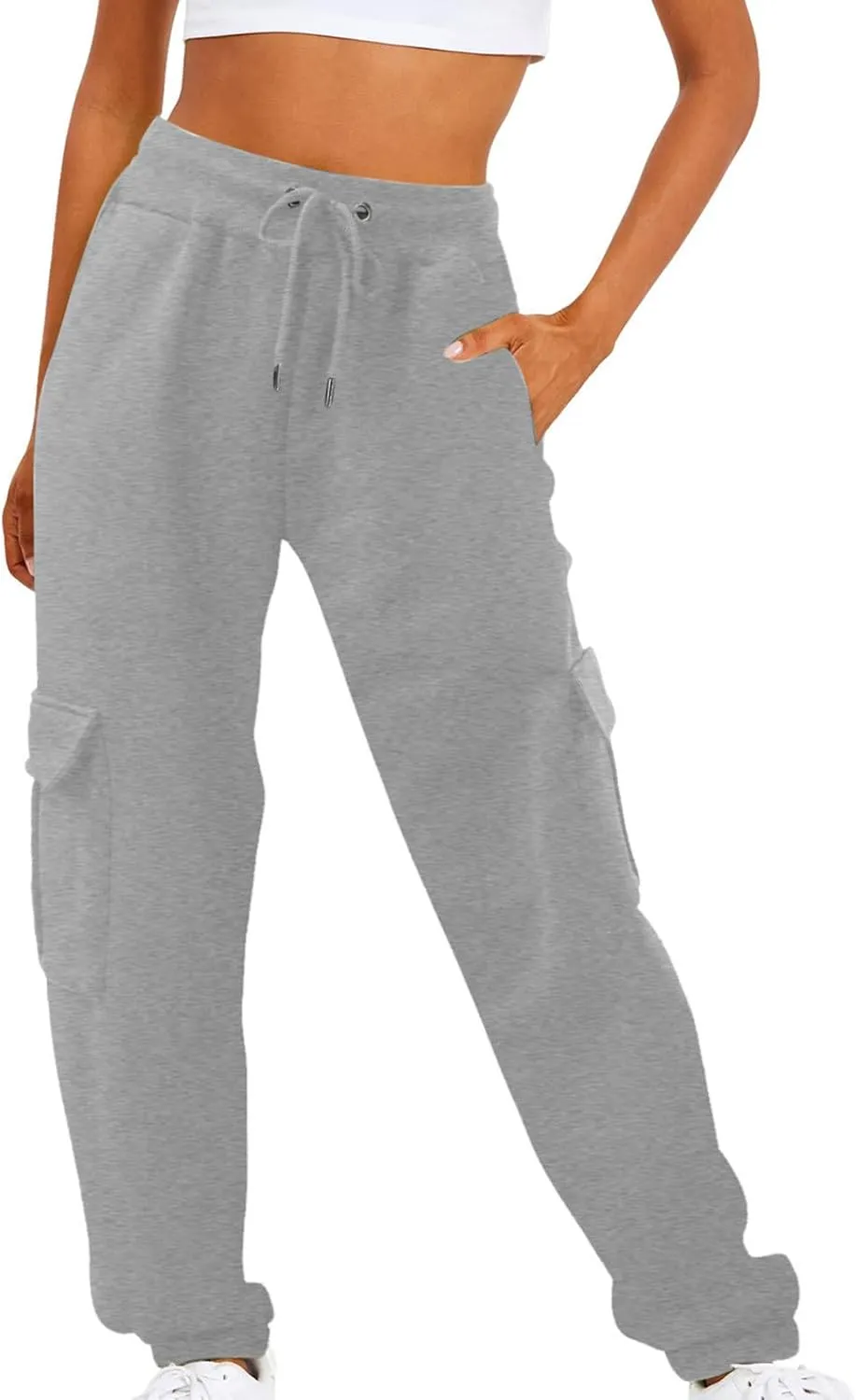 maisdgop Womens Cargo Pants Casual High Waisted Drawstring Pants Baggy Wide Leg Sweatpant Oversized Trousers with Pockets