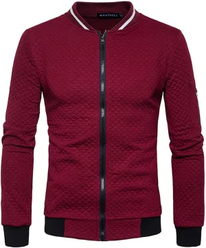 Men Bomber Jackets Diamond Quilted Spring Fall Varsity Jacket Lightweight Zip Up Long Sleeve Casual Stylish Coat with Pockets