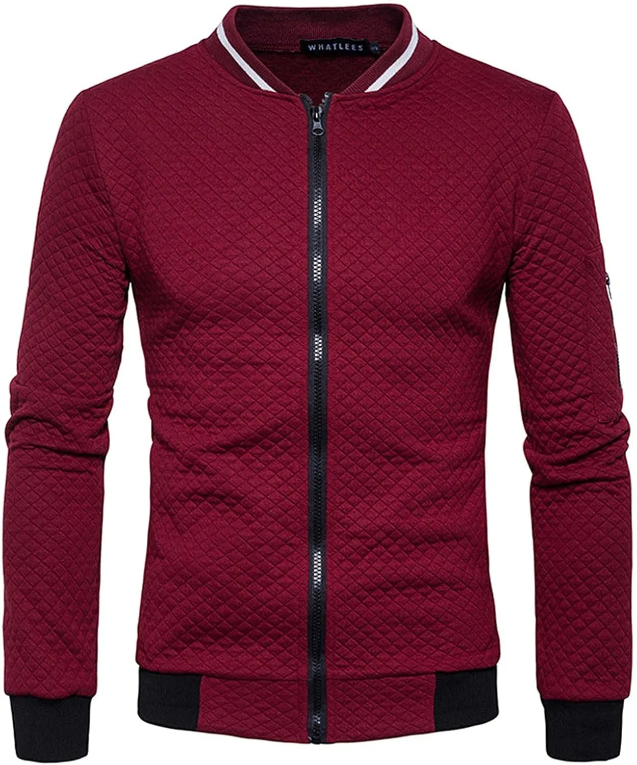 Men Bomber Jackets Diamond Quilted Spring Fall Varsity Jacket Lightweight Zip Up Long Sleeve Casual Stylish Coat with Pockets