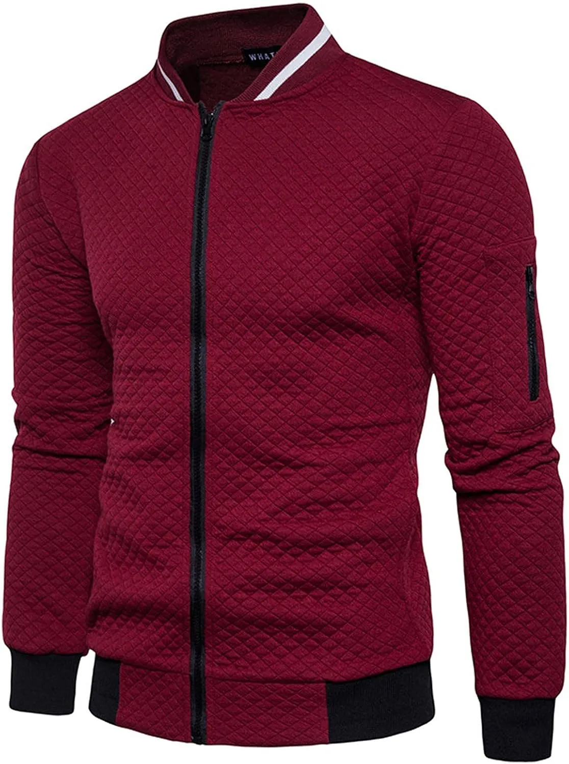 Men Bomber Jackets Diamond Quilted Spring Fall Varsity Jacket Lightweight Zip Up Long Sleeve Casual Stylish Coat with Pockets