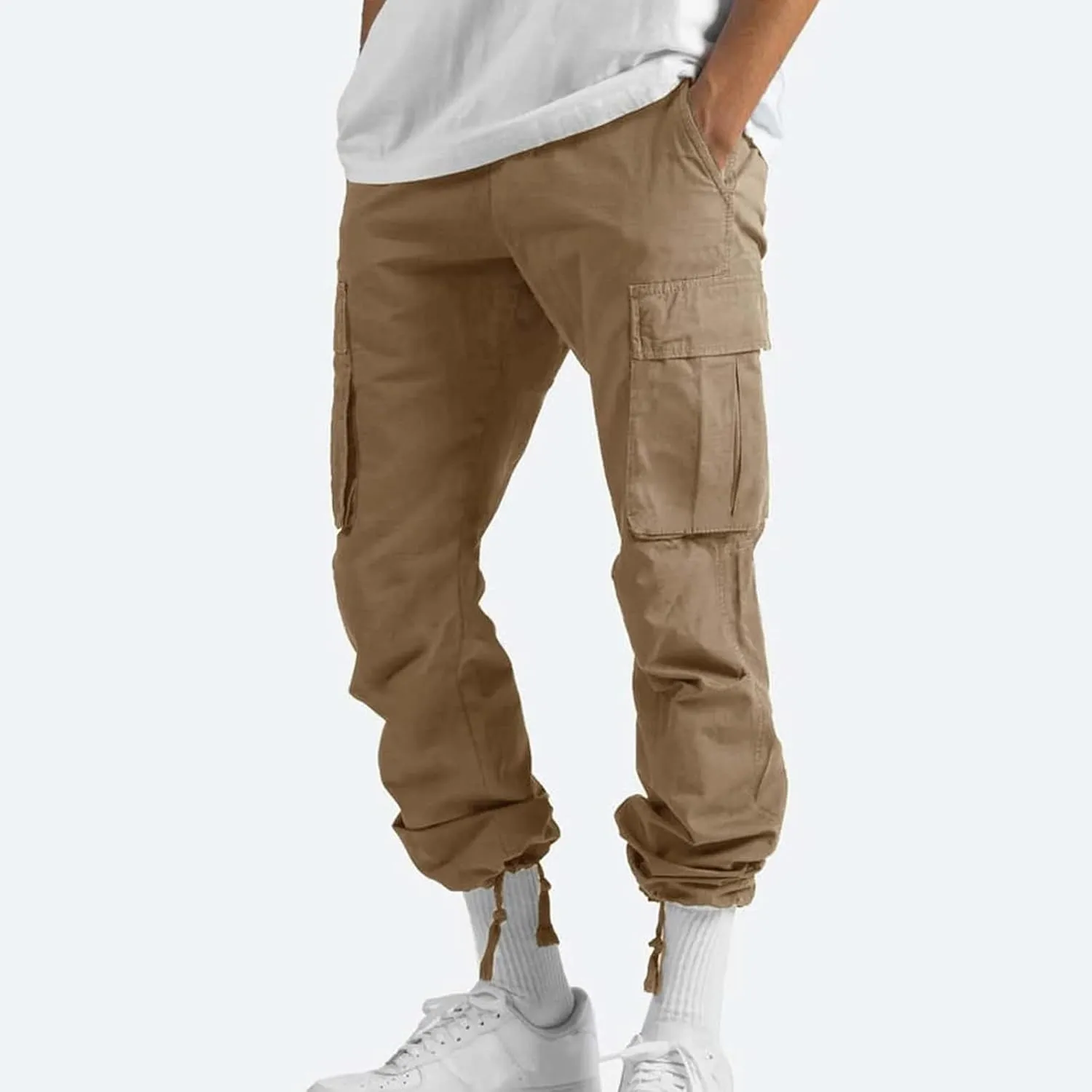 Mencomfy Cargo Pants Lightweight Outdoor Hiking Tactical Pants Palcomfy Elastic Waist Wide Leg Joggers with Pockets