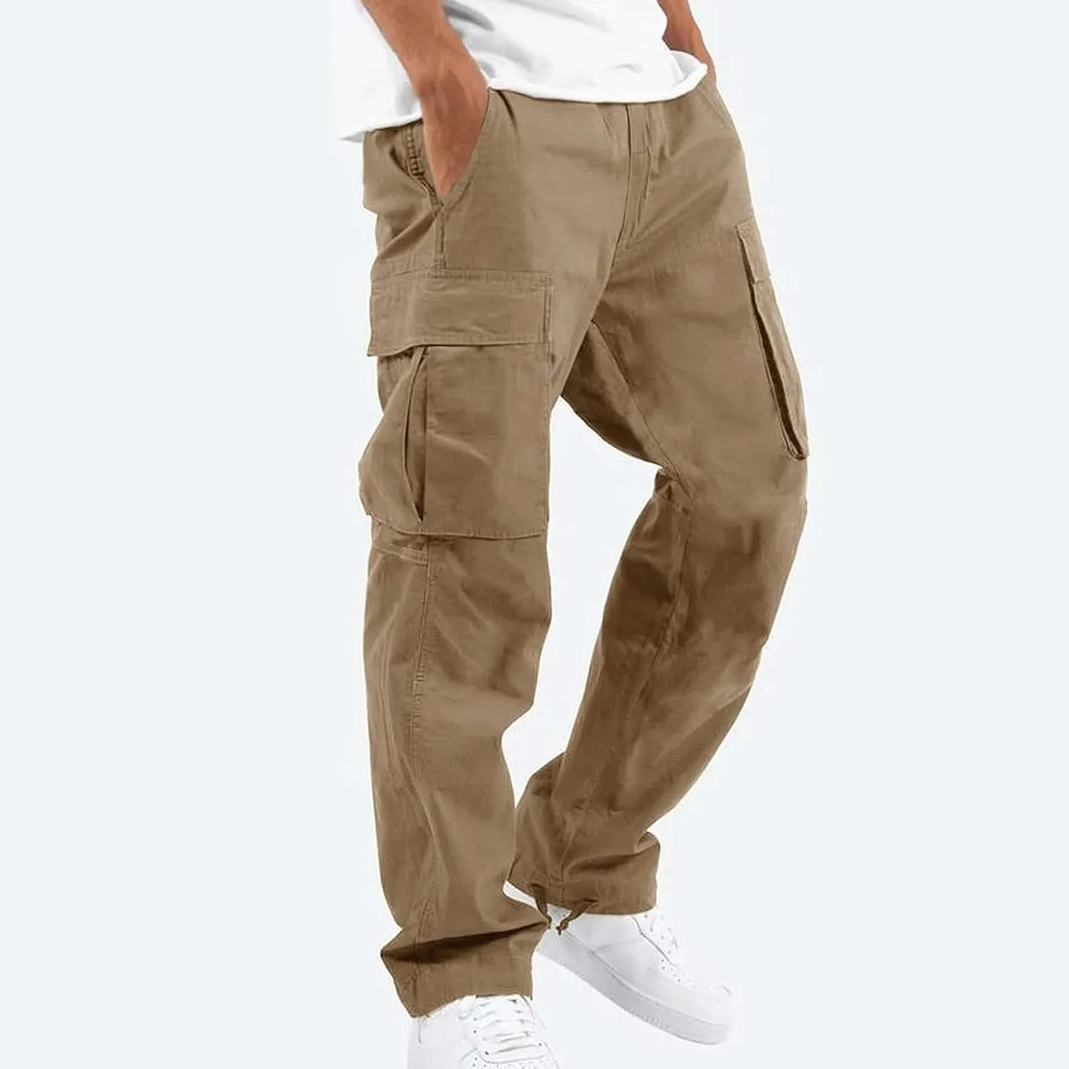 Mencomfy Cargo Pants Lightweight Outdoor Hiking Tactical Pants Palcomfy Elastic Waist Wide Leg Joggers with Pockets