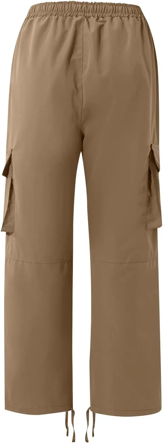 Mencomfy Cargo Pants Lightweight Outdoor Hiking Tactical Pants Palcomfy Elastic Waist Wide Leg Joggers with Pockets