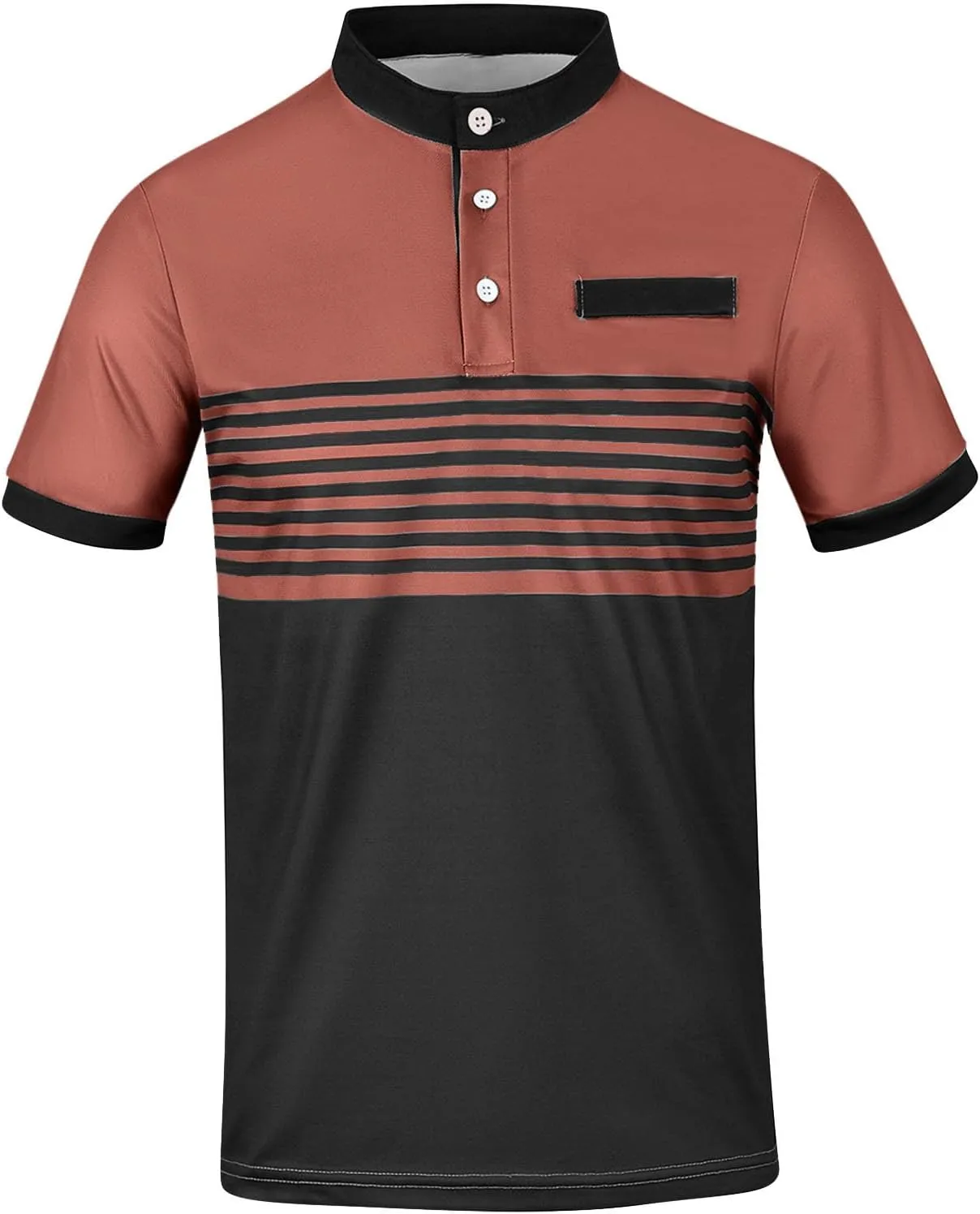 Men's Classic fit Polo Shirts Short Sleeve Fashion Golf Shirt Casual Striped Slim Fit Buttoned Henley T-Shirts