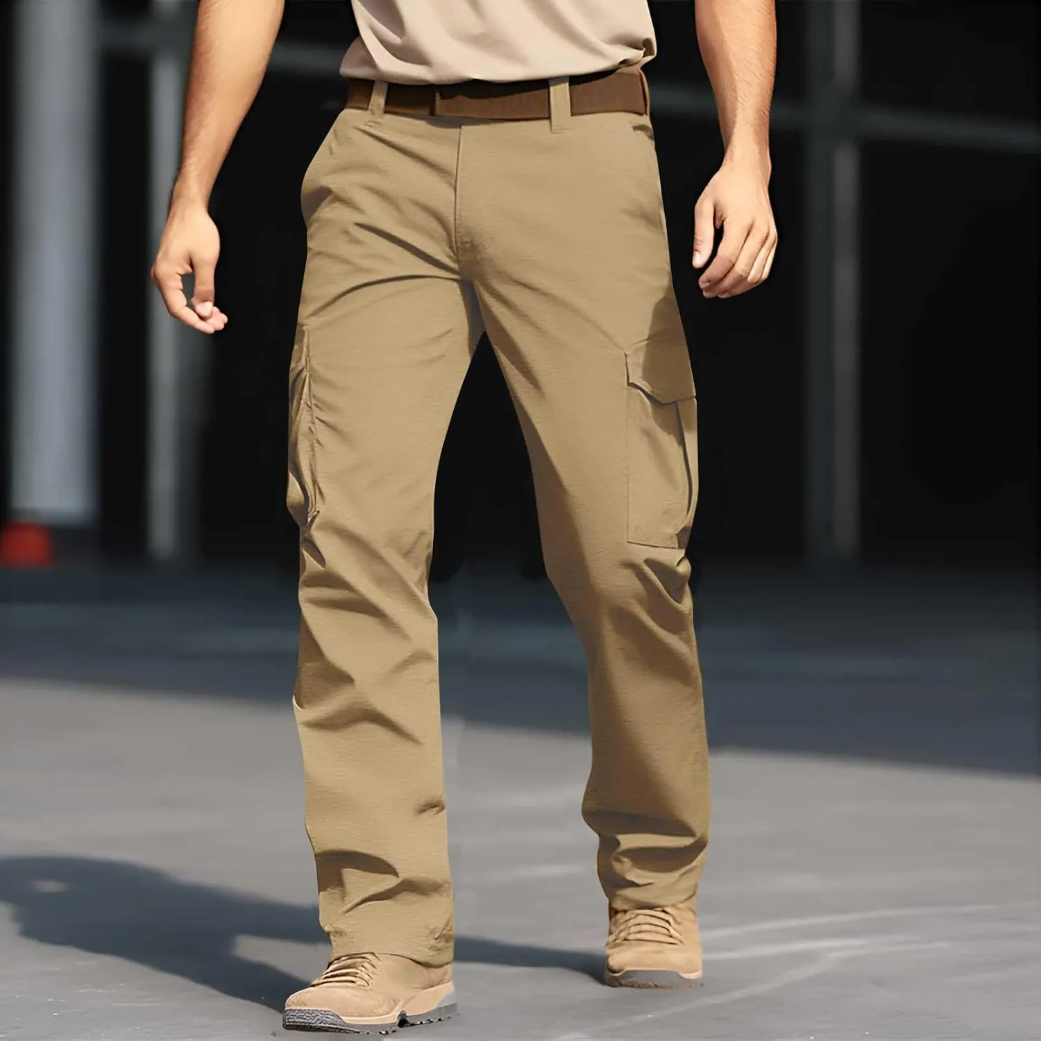 Men's Flex Ripstop Tactical Pants Water Resistant Stretch Cargo Pants Lightweight Hiking Work Trousers Multi Pockets