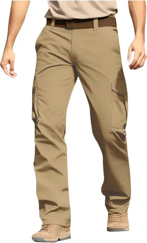 Men's Flex Ripstop Tactical Pants Water Resistant Stretch Cargo Pants Lightweight Hiking Work Trousers Multi Pockets