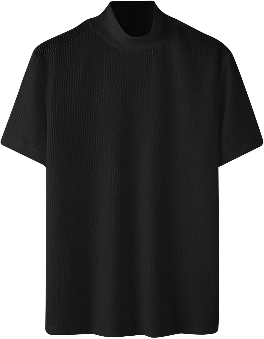 Men's Mock Turtleneck Sweater Short Sleeve Casual Basic Tops Jacquard Knit Pullover Tee Fitted Textured Undershirts