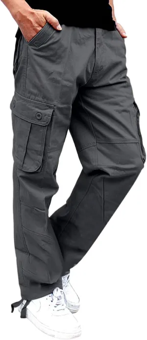 Men's Outdoor Cargo Pants Utility Elastic Waist Pockets Ripstop Relaxed Fit Tactical Pants Stretch Jogging Sweatpants