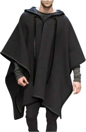 Men's Oversized Batwing Sleeves Hooded Poncho Cape Cloak Fashion Hoodie Coat Casual Solid Pullover Fall Winter Outfits 2024
