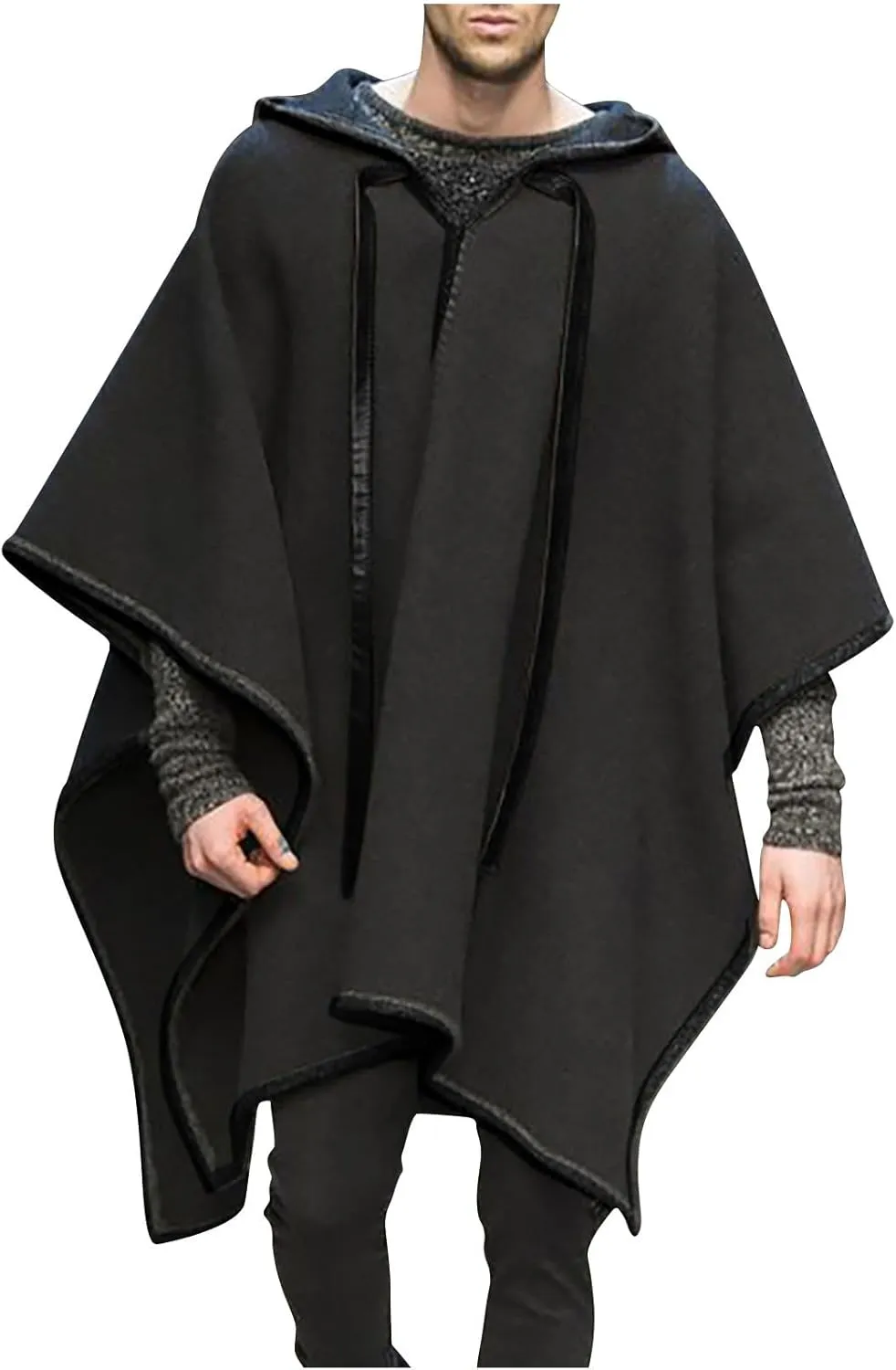 Men's Oversized Batwing Sleeves Hooded Poncho Cape Cloak Fashion Hoodie Coat Casual Solid Pullover Fall Winter Outfits 2024