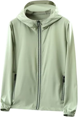Mens Quick Dry Long Sleeve Full Zip Hoodie UPF 50  Light Jacket Athletic Running Sun Protection Hooded Jackets