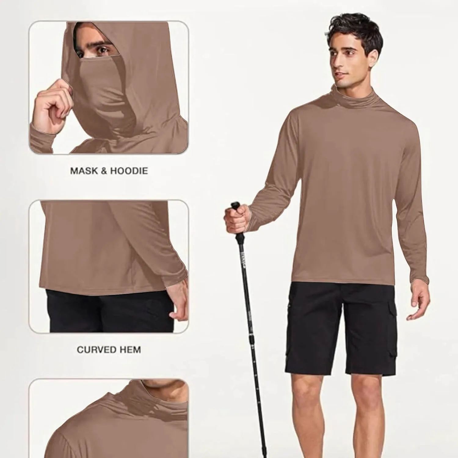 Men's UPF 50  Sun Protection Shirt with Mask Lightweight Long Sleeve Hooded Cooling Hiking Fishing Performance Shirts