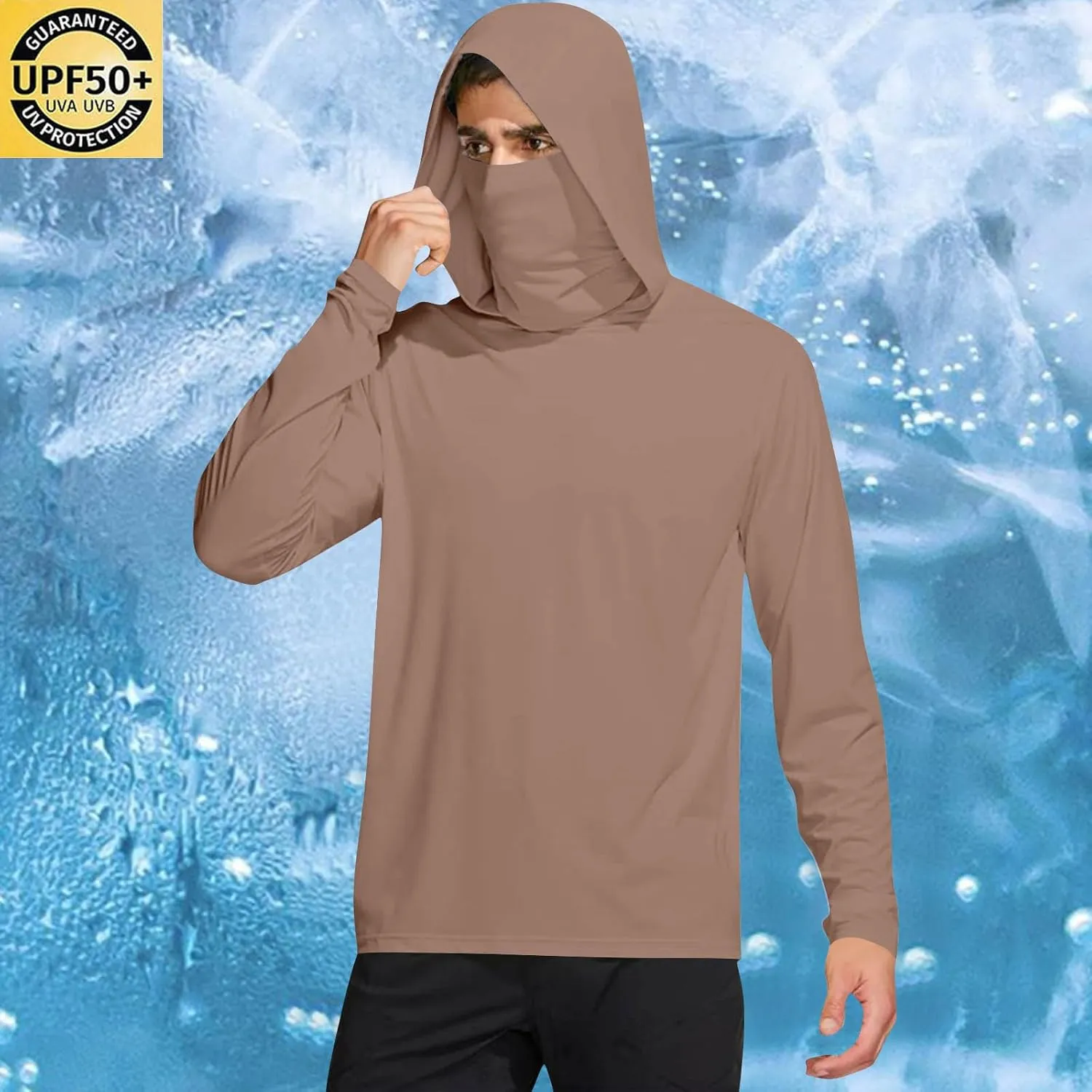 Men's UPF 50  Sun Protection Shirt with Mask Lightweight Long Sleeve Hooded Cooling Hiking Fishing Performance Shirts