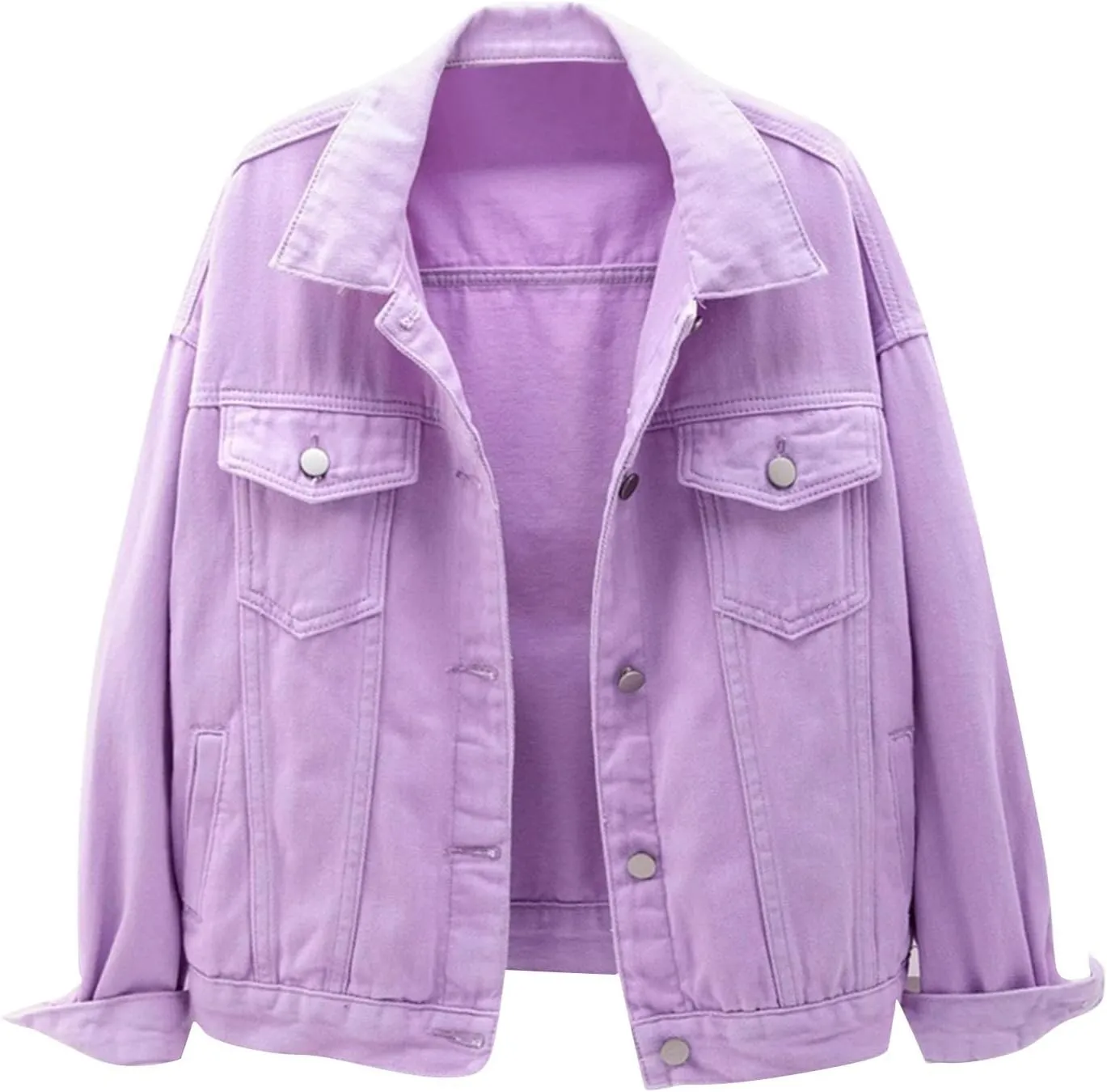 PETYCZEN Womens Jean Jacket Classic Fit Long Sleeve Cropped Denim Jacket Lapel Button Down Boyfriend Jean Jackets Fall Coats