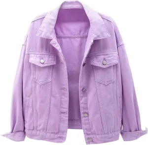 PETYCZEN Womens Jean Jacket Classic Fit Long Sleeve Cropped Denim Jacket Lapel Button Down Boyfriend Jean Jackets Fall Coats