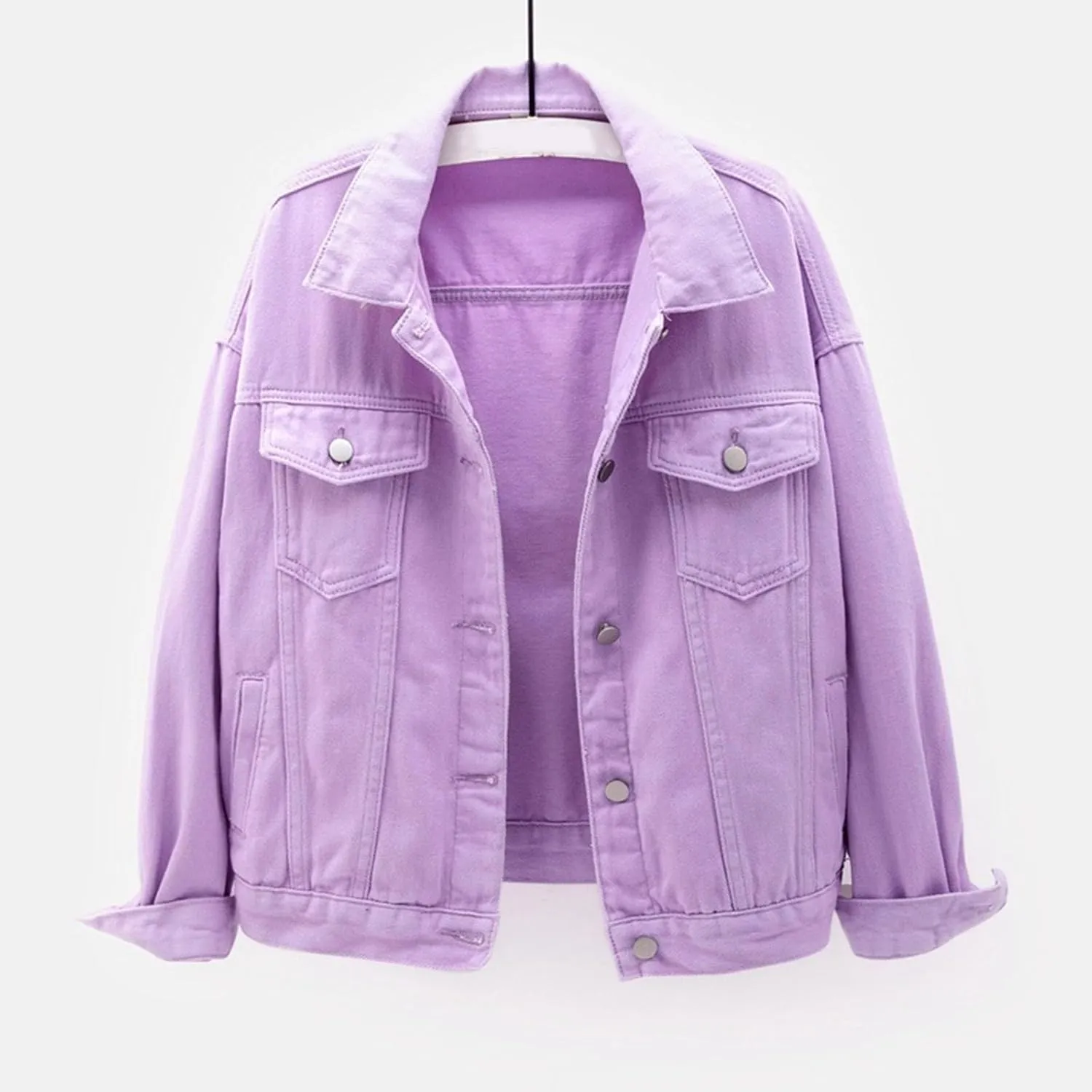PETYCZEN Womens Jean Jacket Classic Fit Long Sleeve Cropped Denim Jacket Lapel Button Down Boyfriend Jean Jackets Fall Coats
