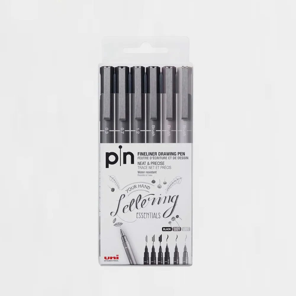 Set 6 Rotuladores Punta Pincel Brush Uni Pin Fine Line
