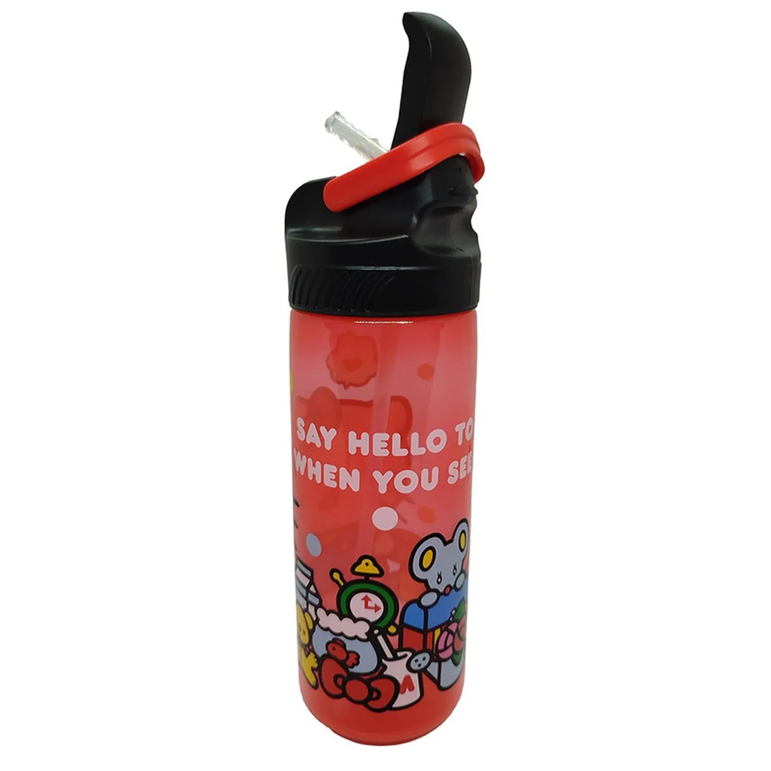 Siglo 21 Botella Transparente Roja Tapón Negro Say Hello To Me Hello Kitty