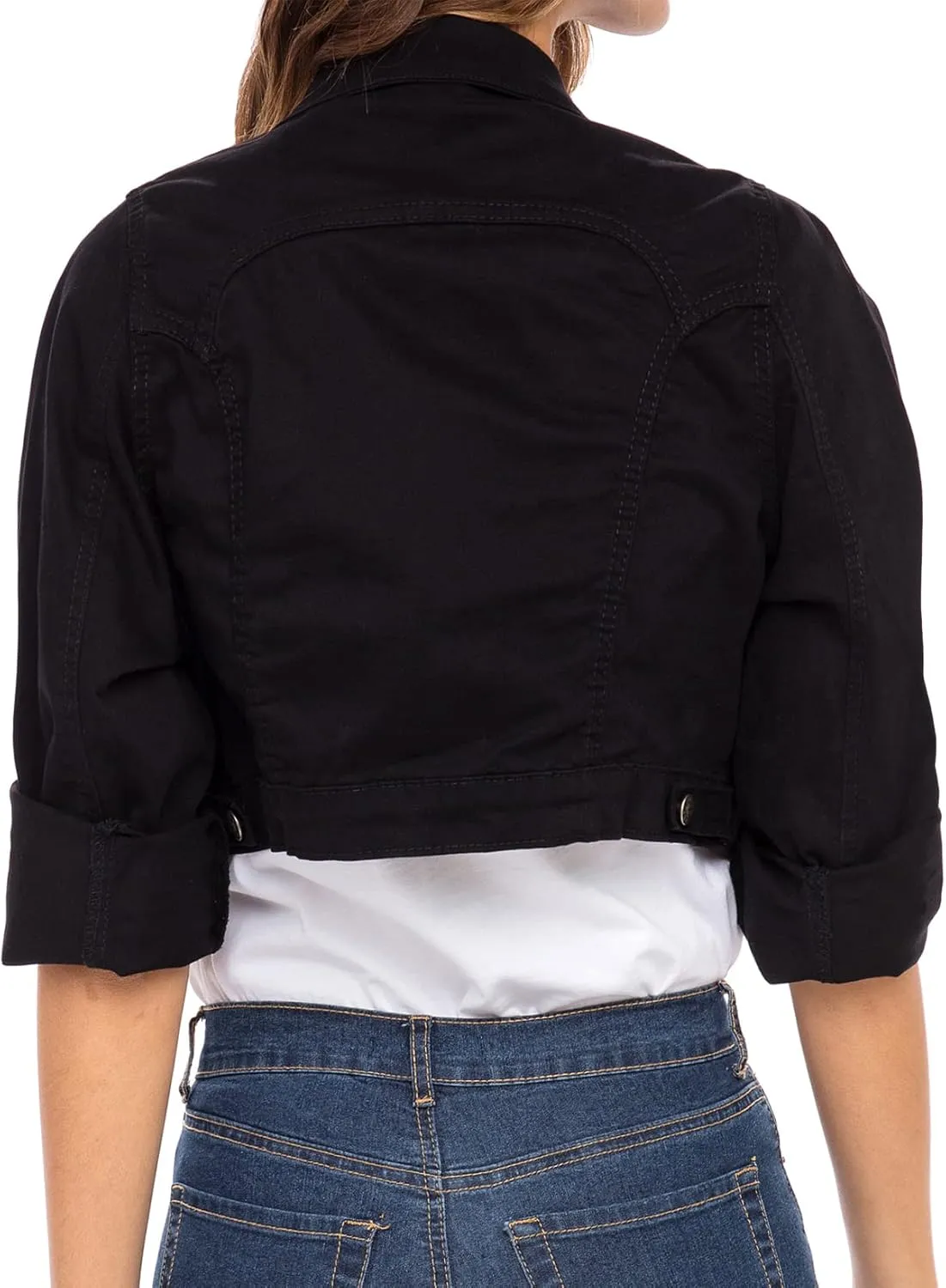 Skylinewears Women's Long Sleeve Jean Jacket Short Cropped Denim with Pockets Trendy Ideal for Every Occasion