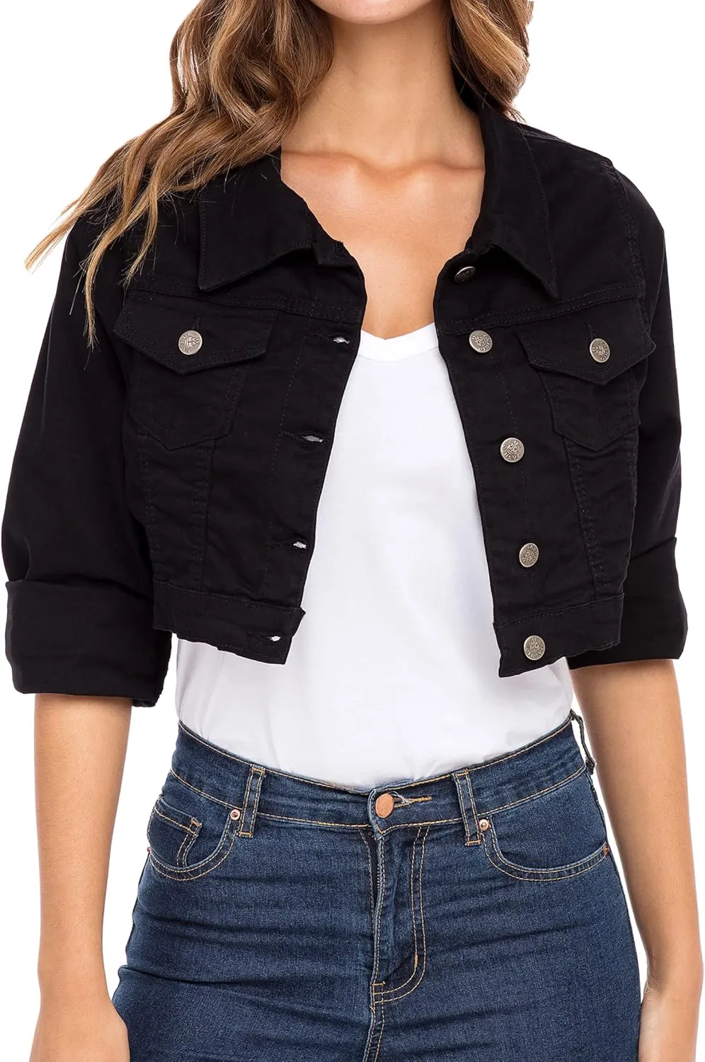Skylinewears Women's Long Sleeve Jean Jacket Short Cropped Denim with Pockets Trendy Ideal for Every Occasion