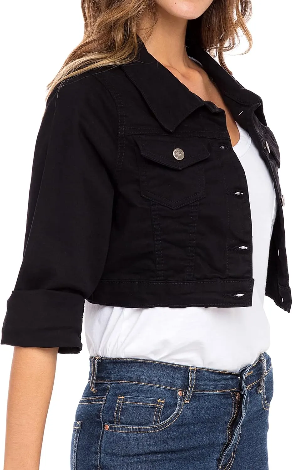 Skylinewears Women's Long Sleeve Jean Jacket Short Cropped Denim with Pockets Trendy Ideal for Every Occasion