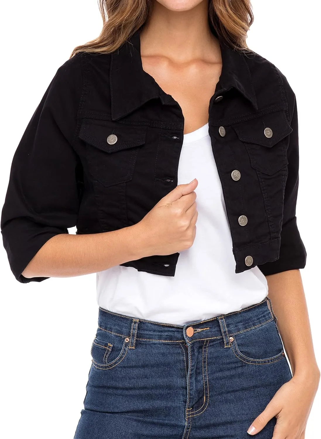 Skylinewears Women's Long Sleeve Jean Jacket Short Cropped Denim with Pockets Trendy Ideal for Every Occasion
