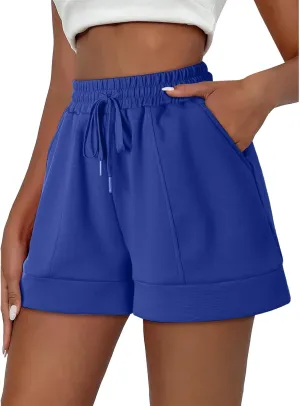 Summer Shorts for Women Casual Elastic High Waist Cotton Linen Shorts Breathable Workout Running Short with Pockets