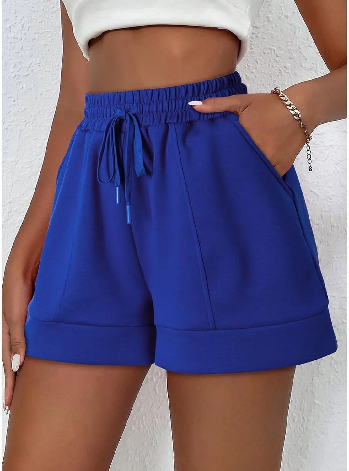 Summer Shorts for Women Casual Elastic High Waist Cotton Linen Shorts Breathable Workout Running Short with Pockets