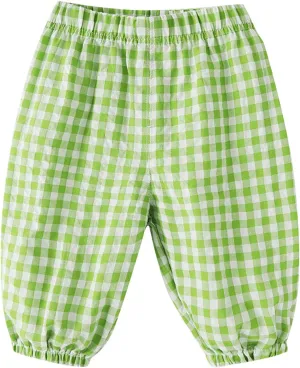 Toddler Boys Plaid Baggy Pants Breathable Lightweight Wide Leg Casual Trousers Elastic Waisted Loose Joggers Pants