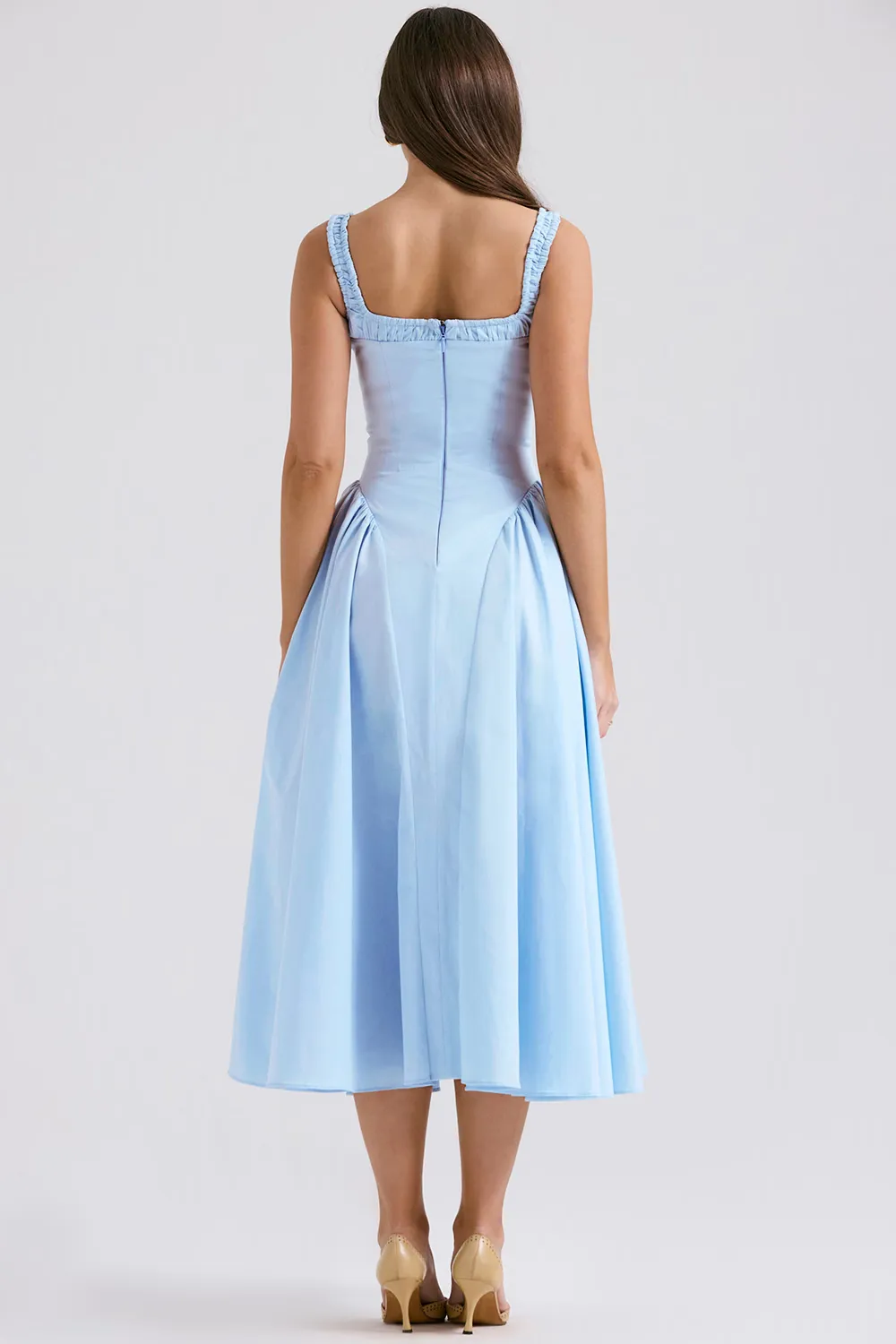 Vestido Azul Cinderela Midi Modelador de Algodão Modelo Dorothy