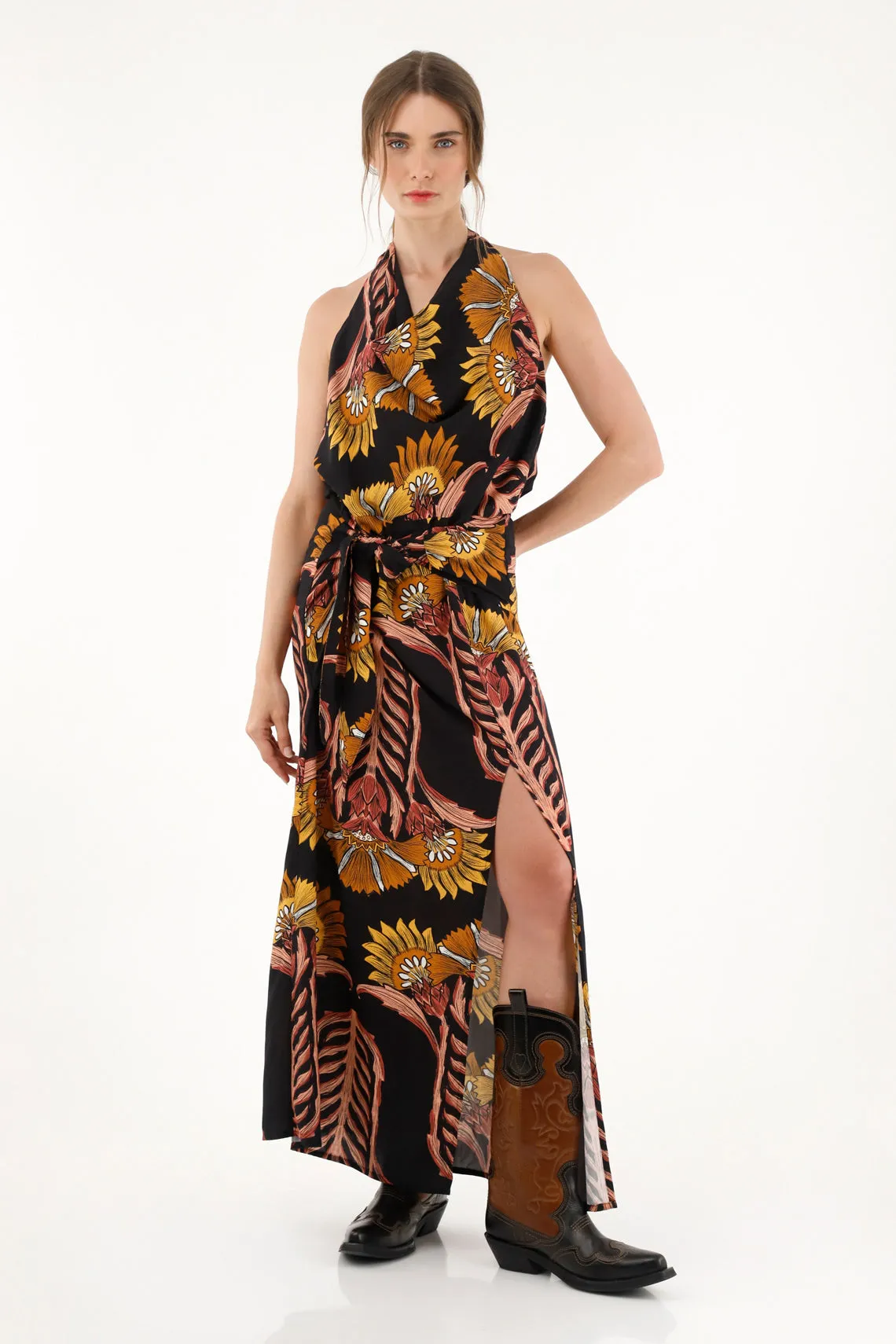 Vestido largo cuello halter para mujer