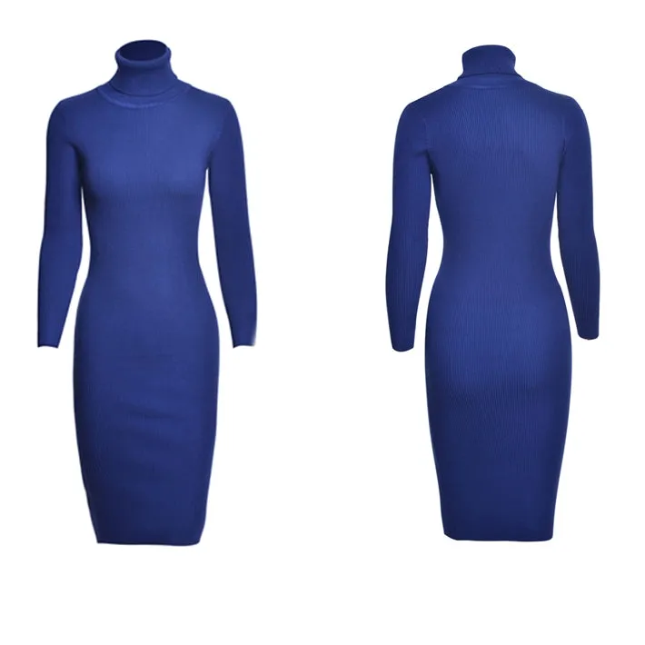 Vestido Tricot Gola Alta Midi Tubinho Inverno