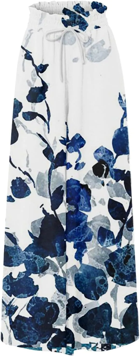 Wide Leg Pants Woman Summer 2025 Flowy High Waisted Trousers Baggy Drawstring Beach Pant with Pockets