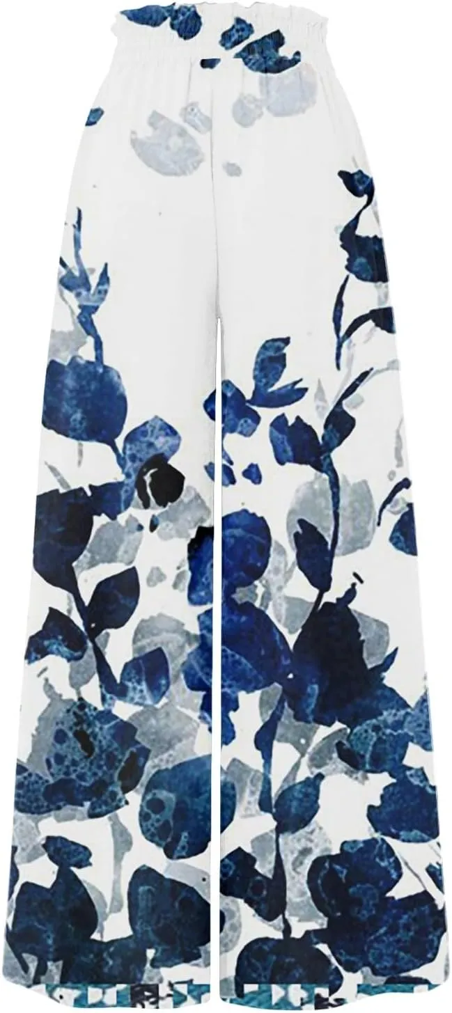 Wide Leg Pants Woman Summer 2025 Flowy High Waisted Trousers Baggy Drawstring Beach Pant with Pockets