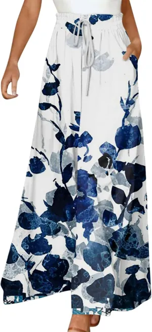 Wide Leg Pants Woman Summer 2025 Flowy High Waisted Trousers Baggy Drawstring Beach Pant with Pockets